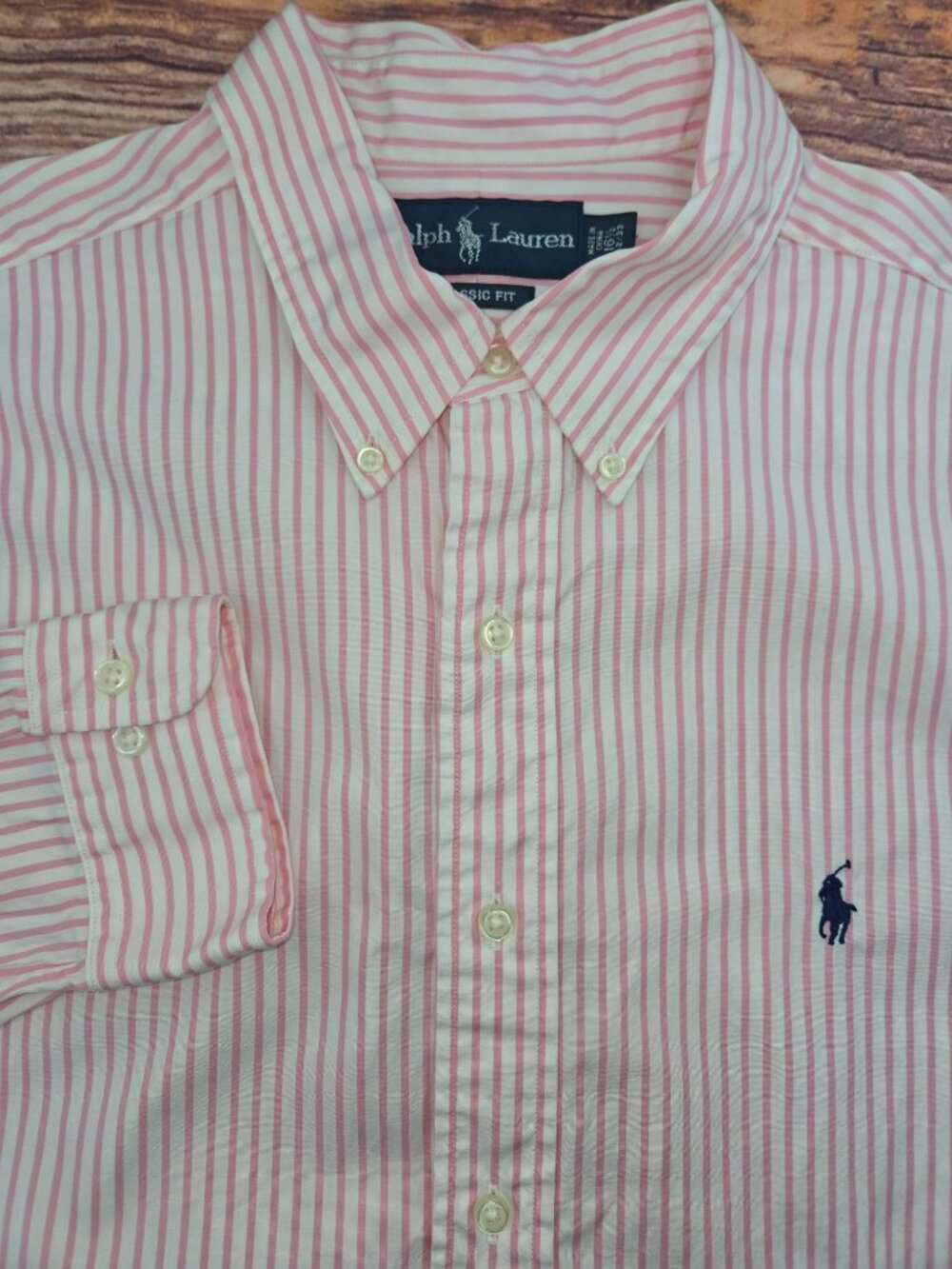 Ralph Lauren Mens Pink Striped Dress Shirt 16.5/32-33 Large Classic Fit